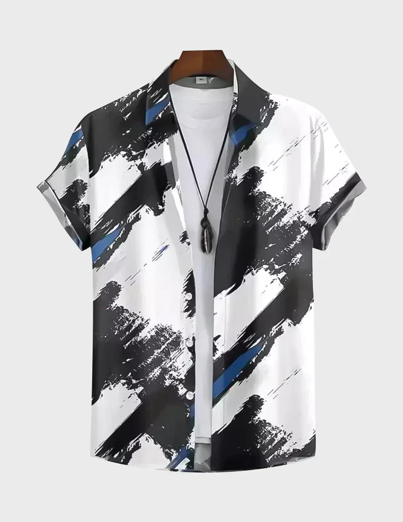 Black and White Cross Paint Design Beach and casual Multicolor Printed Shirt Cotton Material Half Sleeves Mens stylian.in