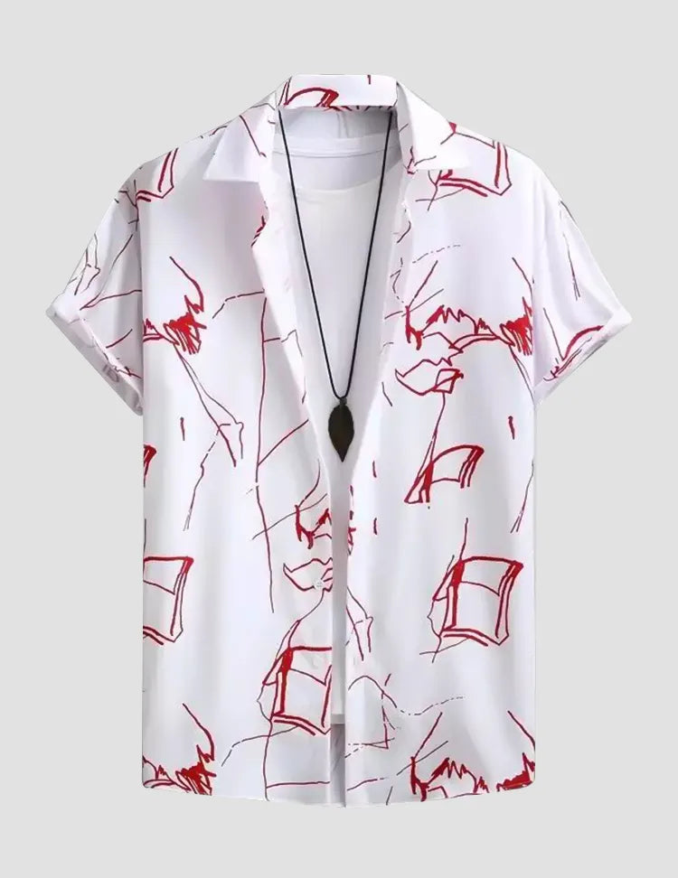 White and Red Design Beach and casual Multicolor Printed Shirt Cotton Material Half Sleeves Mens