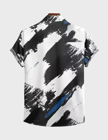 Black and White Cross Paint Design Beach and casual Multicolor Printed Shirt Cotton Material Half Sleeves Mens stylian.in