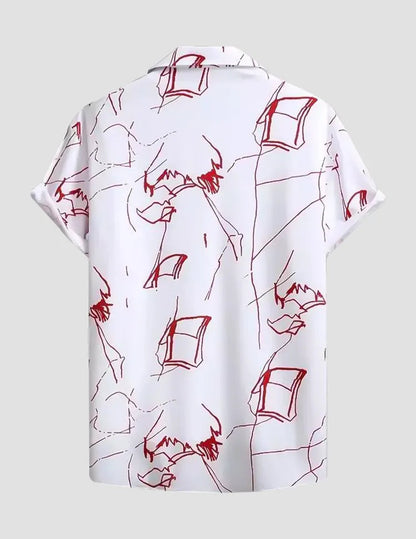 White and Red Design Beach and casual Multicolor Printed Shirt Cotton Material Half Sleeves Mens