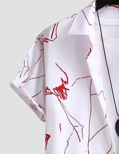 White and Red Design Beach and casual Multicolor Printed Shirt Cotton Material Half Sleeves Mens