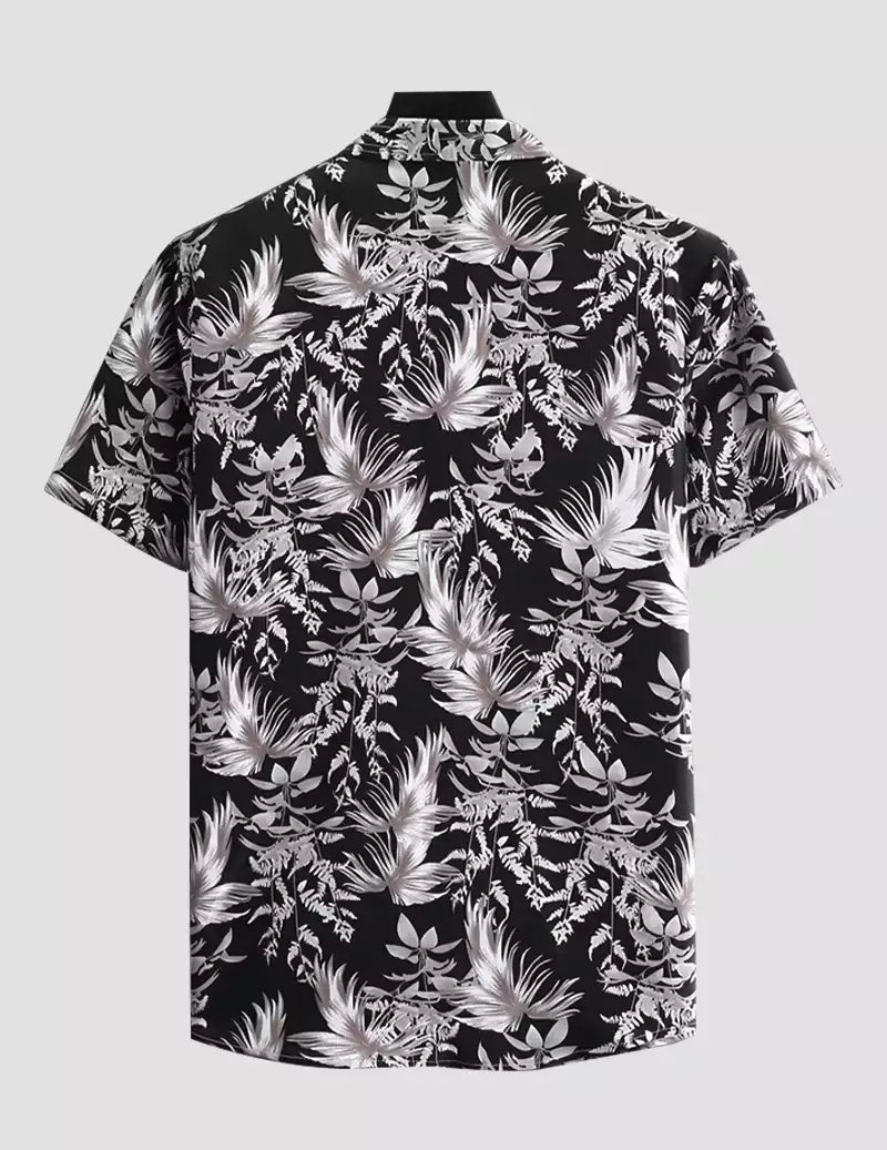 Feather Printed Black and White Color Beach Mens Cotton Shirt Half Sleeves Available only in stylian.in