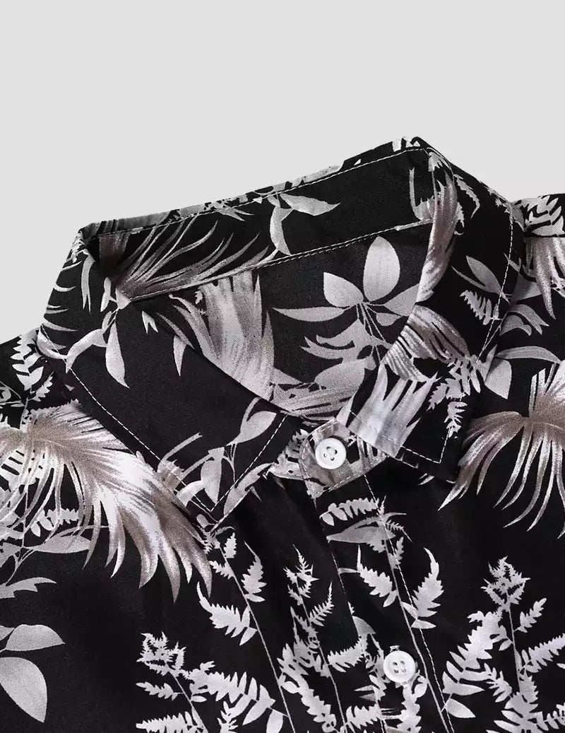 Feather Printed Black and White Color Beach Mens Cotton Shirt Half Sleeves Available only in stylian.in