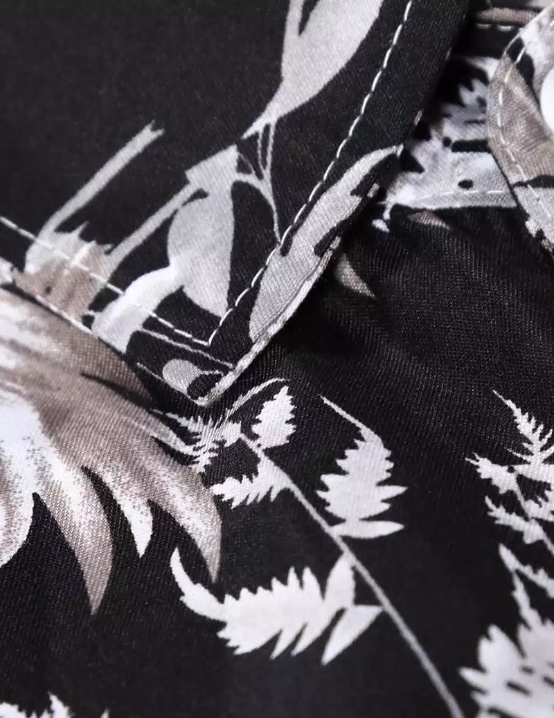 Feather Printed Black and White Color Beach Mens Cotton Shirt Half Sleeves Available only in stylian.in