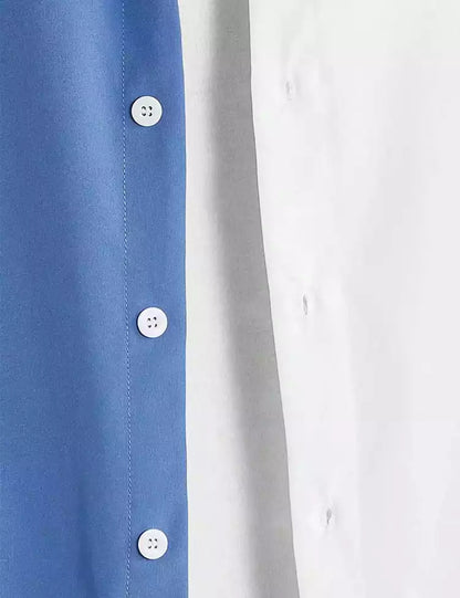 Blue and White Half Patch Printed Mens Cotton Shirt Half Sleeves