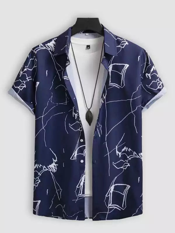 Blue and White Chese Design Beach and casual Multicolor Printed Shirt Cotton Material Half Sleeves Mens stylian.in