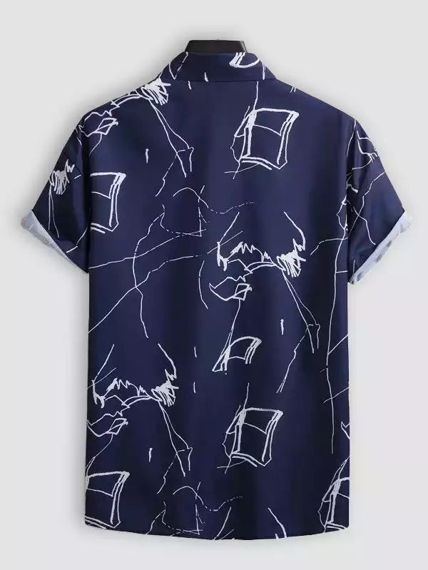 Blue and White Chese Design Beach and casual Multicolor Printed Shirt Cotton Material Half Sleeves Mens stylian.in