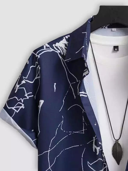 Blue and White Chese Design Beach and casual Multicolor Printed Shirt Cotton Material Half Sleeves Mens stylian.in