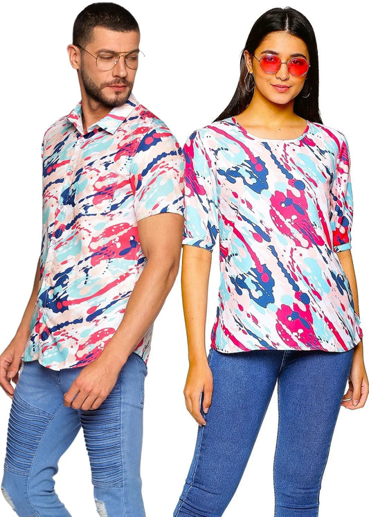 Splash Design Couple Matching Shirt and Dress