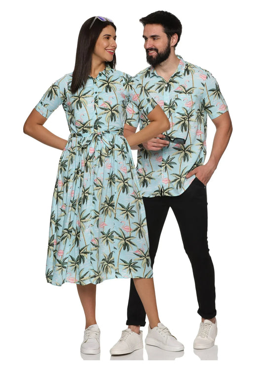 Coconut Pattern Couple Matching Shirt and Dress