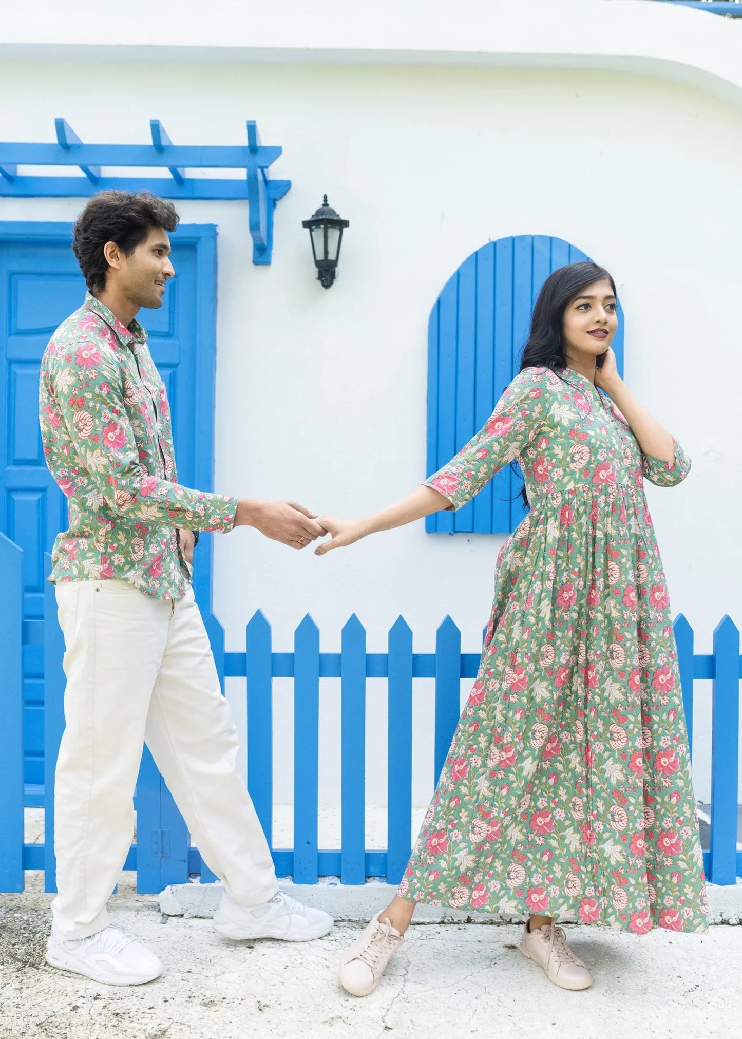 Abstract Pattern Couple Matching Shirt and Dress