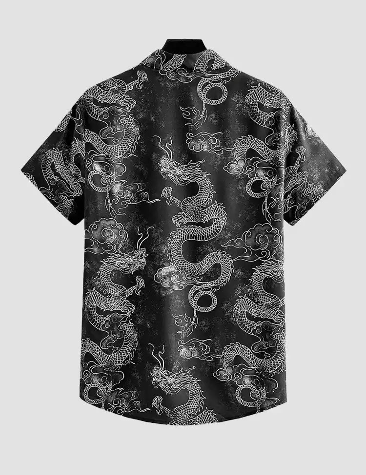 Dragon on Gray Printed Mens Cotton Shirt Half Sleeves