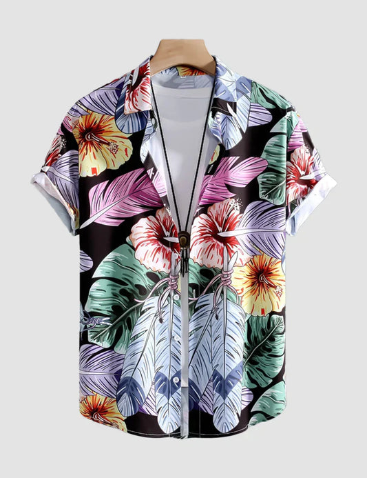 Hibiscus Flower Digital Printed Half Sleeves Cotton Material Mens Shirt