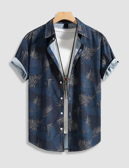 Leaves Pattern Digital Printed Half Sleeves Cotton Material Mens Shirt