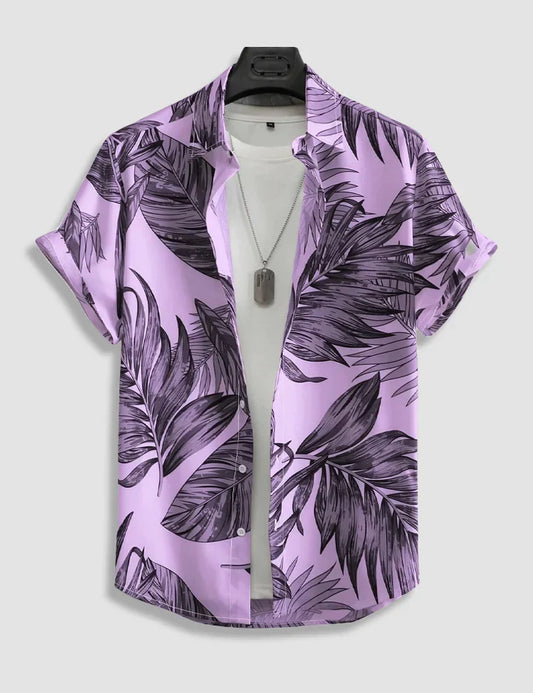 Leaves Pattern Digital Printed Half Sleeves Cotton Material Mens Shirt