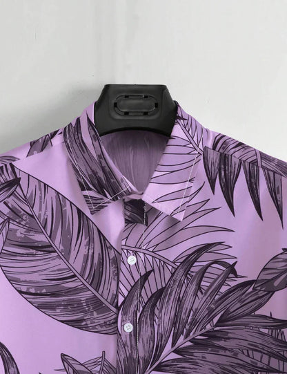 Leaves Pattern Digital Printed Half Sleeves Cotton Material Mens Shirt