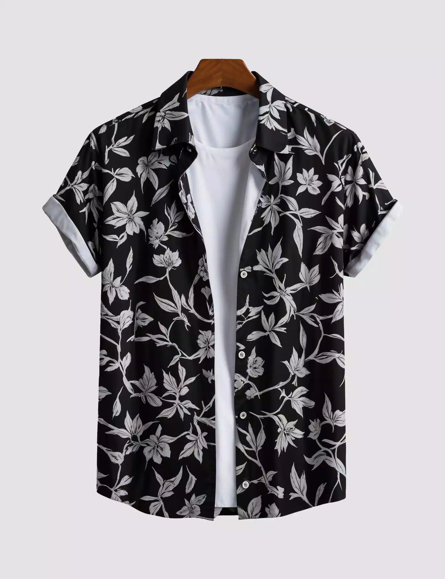 Black Floral Printed Men's Half Sleeves Cotton Exclusively Available Luxury Shirt