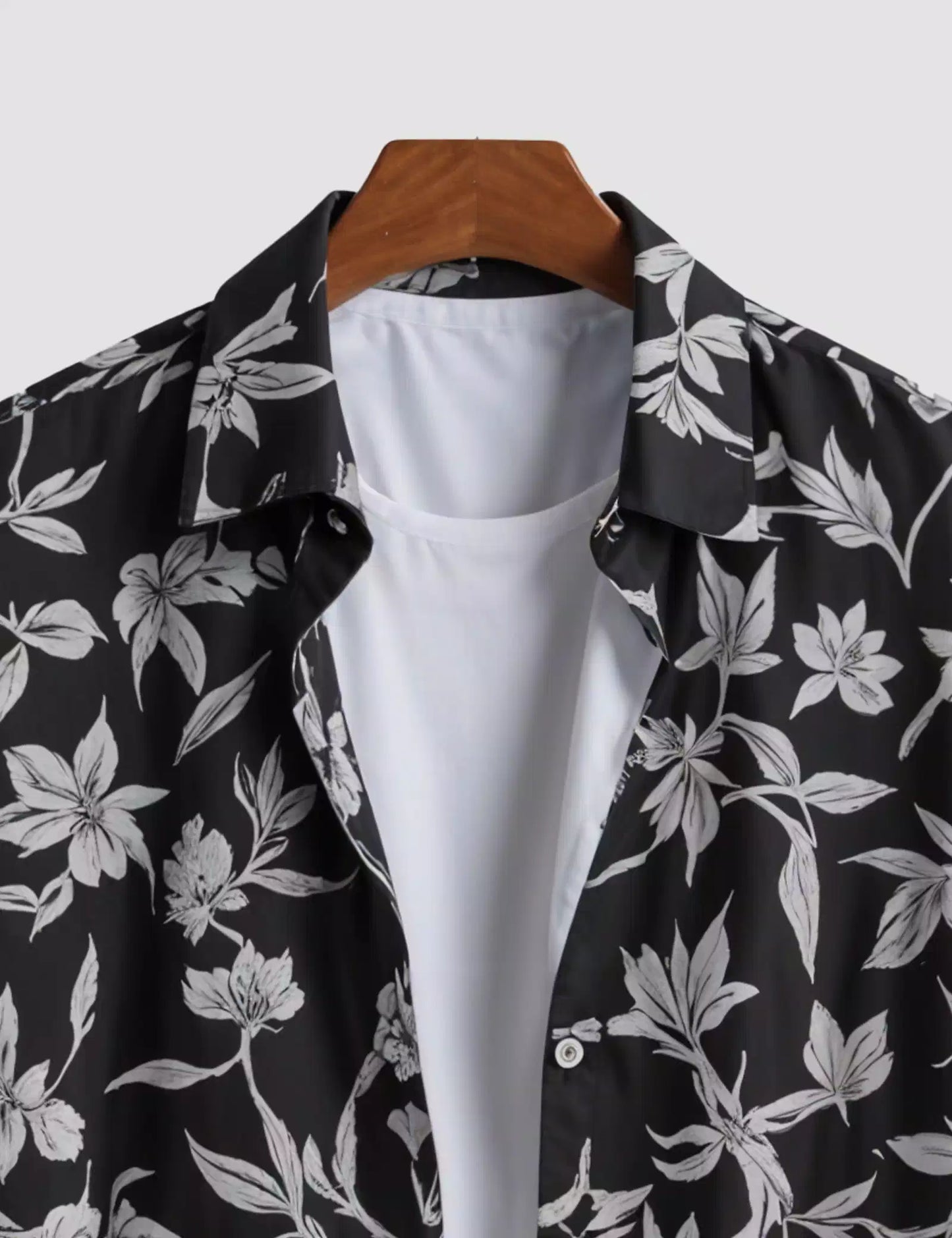 Black Floral Printed Men's Half Sleeves Cotton Exclusively Available Luxury Shirt