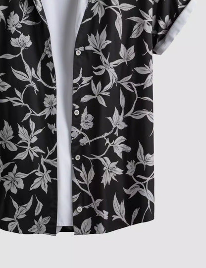 Black Floral Printed Men's Half Sleeves Cotton Exclusively Available Luxury Shirt