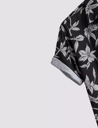 Black Floral Printed Men's Half Sleeves Cotton Exclusively Available Luxury Shirt