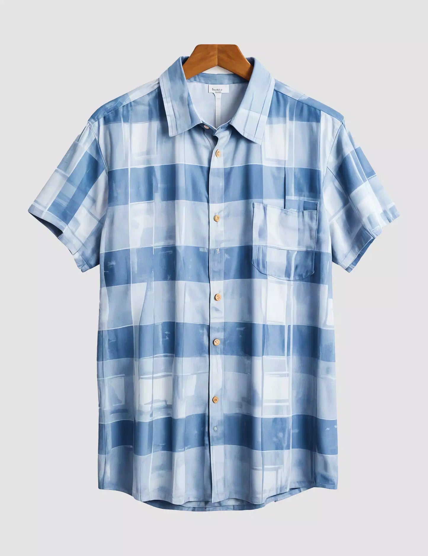 Blue Square Patch Printed Men's Half Sleeves Cotton Exclusively Available Luxury Shirt