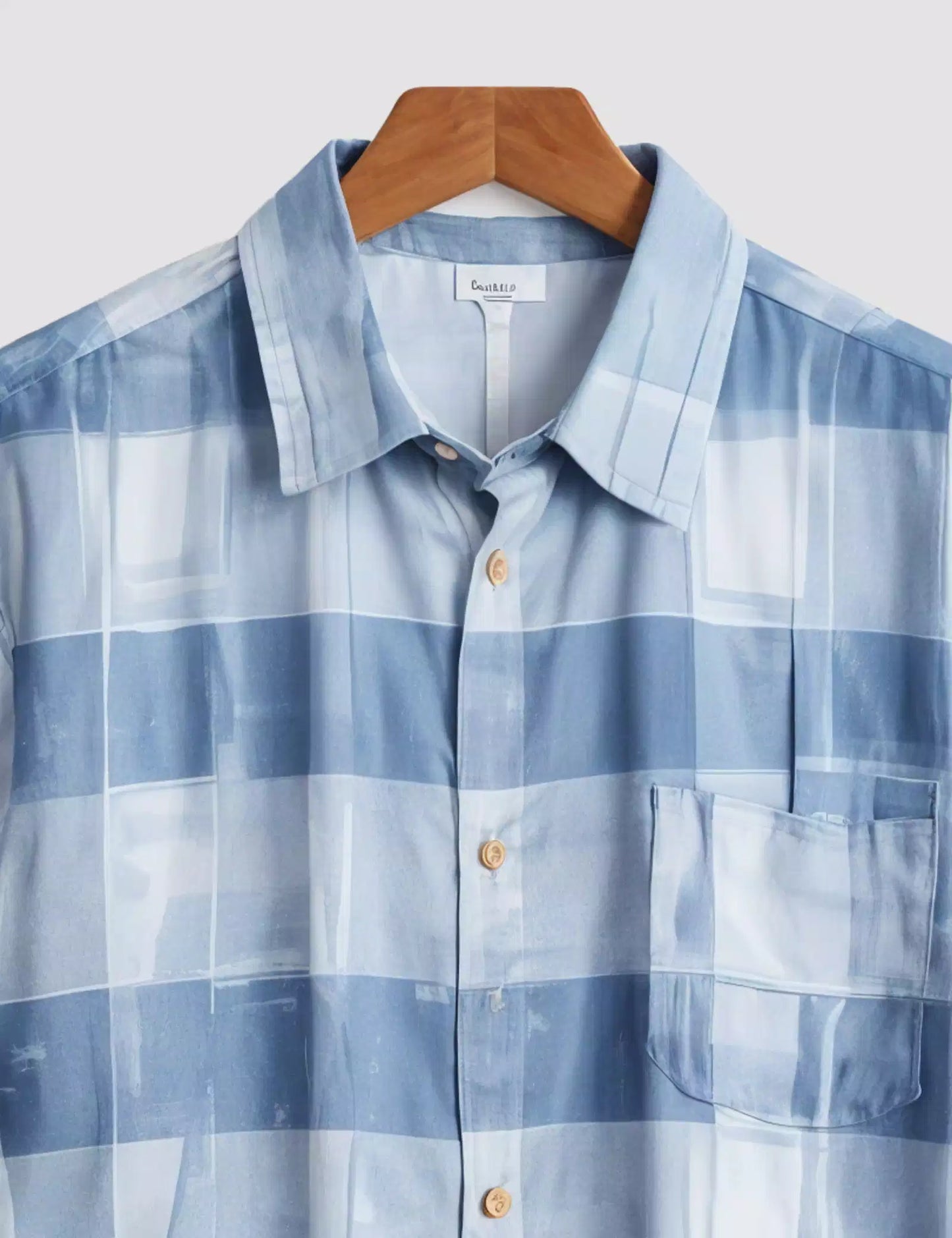 Blue Square Patch Printed Men's Half Sleeves Cotton Exclusively Available Luxury Shirt