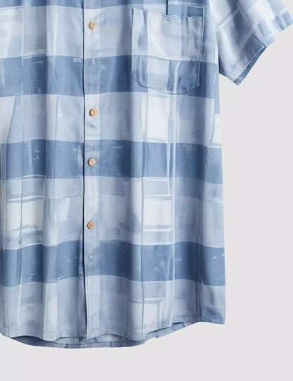 Blue Square Patch Printed Men's Half Sleeves Cotton Exclusively Available Luxury Shirt