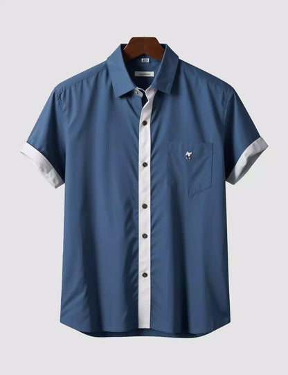 Blue White Patti Printed Men's Half Sleeves Cotton Exclusively Available Luxury Shirt