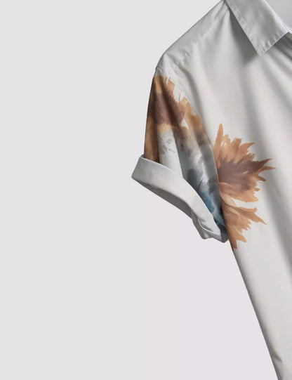 Cream Half Floral Printed Men's Half Sleeves Cotton Exclusively Available Luxury Shirt