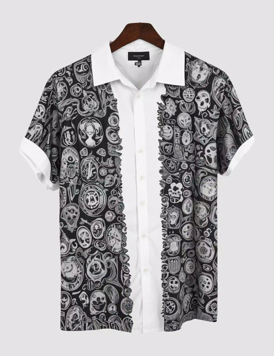 Dark Grey Devils Printed Men's Half Sleeves Cotton Exclusively Available Luxury Shirt