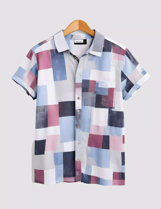 Multicolor Checks Printed Men's Half Sleeves Cotton Exclusively Available Luxury Shirt