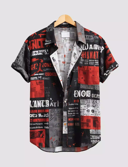 Multicolor Graffity Printed Men's Half Sleeves Cotton Exclusively Available Luxury Shirt