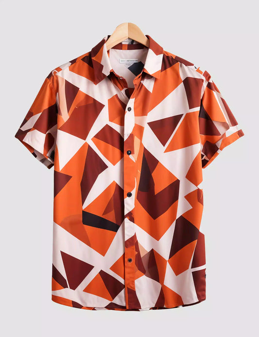 Orange Triangle Patch Printed Men's Half Sleeves Cotton Exclusively Available Luxury Shirt