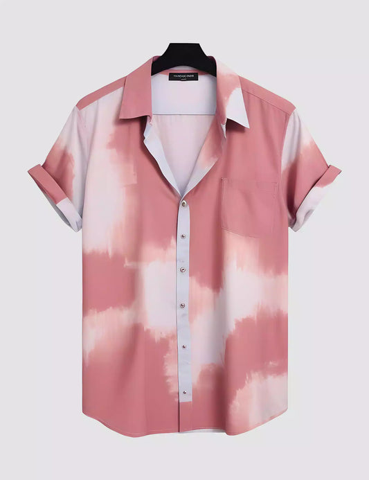 Pink Splash Printed Men's Half Sleeves Cotton Exclusively Available Luxury Shirt