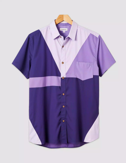 Purple Diagonal Printed Men's Half Sleeves Cotton Exclusively Available Luxury Shirt