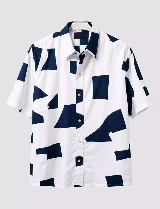 Random Patch on White Printed Men's Half Sleeves Cotton Exclusively Available Luxury Shirt