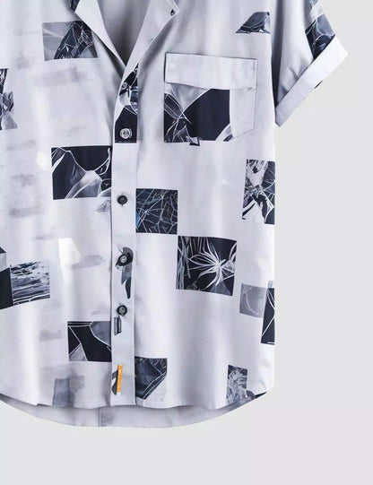 Tiles Patchwork Printed Men's Half Sleeves Cotton Exclusively Available Luxury Shirt