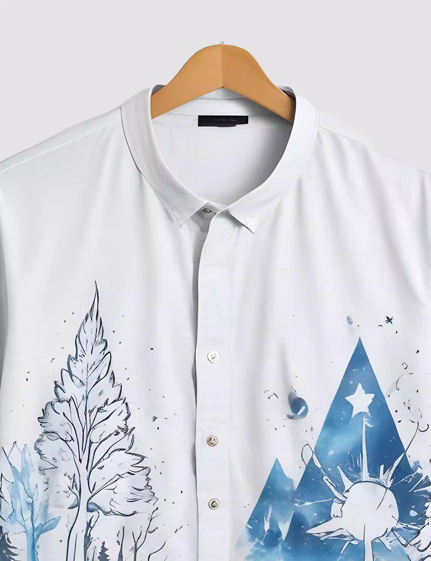 White Magical Printed Men's Half Sleeves Cotton Exclusively Available Luxury Shirt