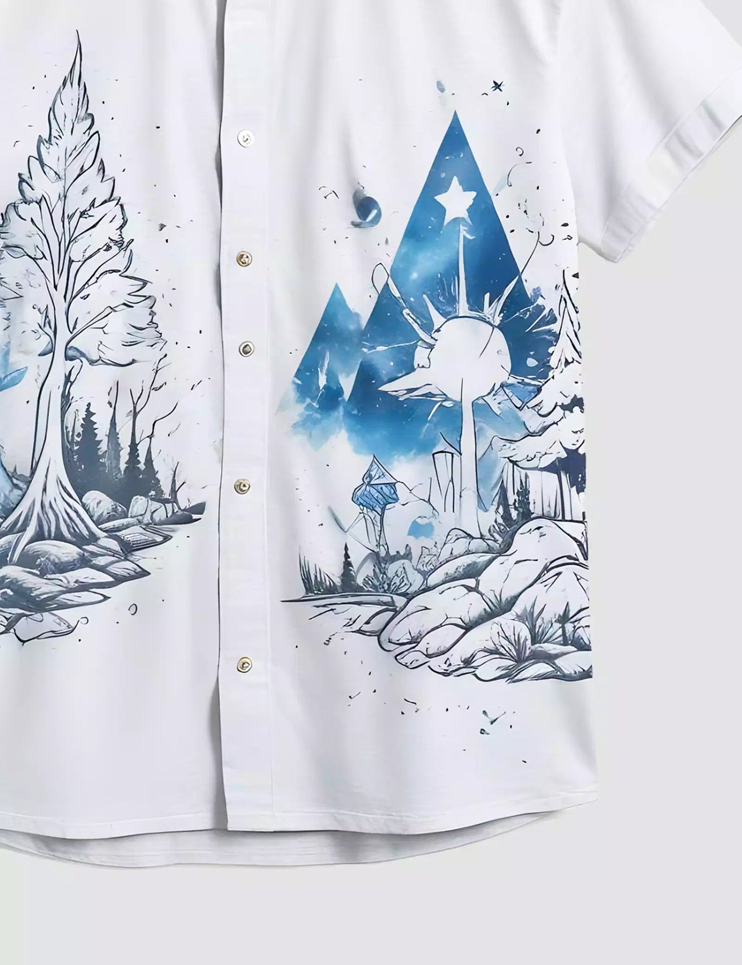 White Magical Printed Men's Half Sleeves Cotton Exclusively Available Luxury Shirt