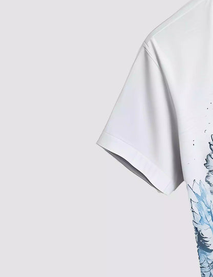 White Magical Printed Men's Half Sleeves Cotton Exclusively Available Luxury Shirt