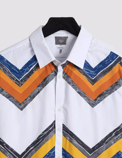 White Wave Printed Men's Half Sleeves Cotton Exclusively Available Luxury Shirt