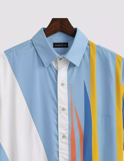 Yellow Blue Patta Printed Men's Half Sleeves Cotton Exclusively Available Luxury Shirt