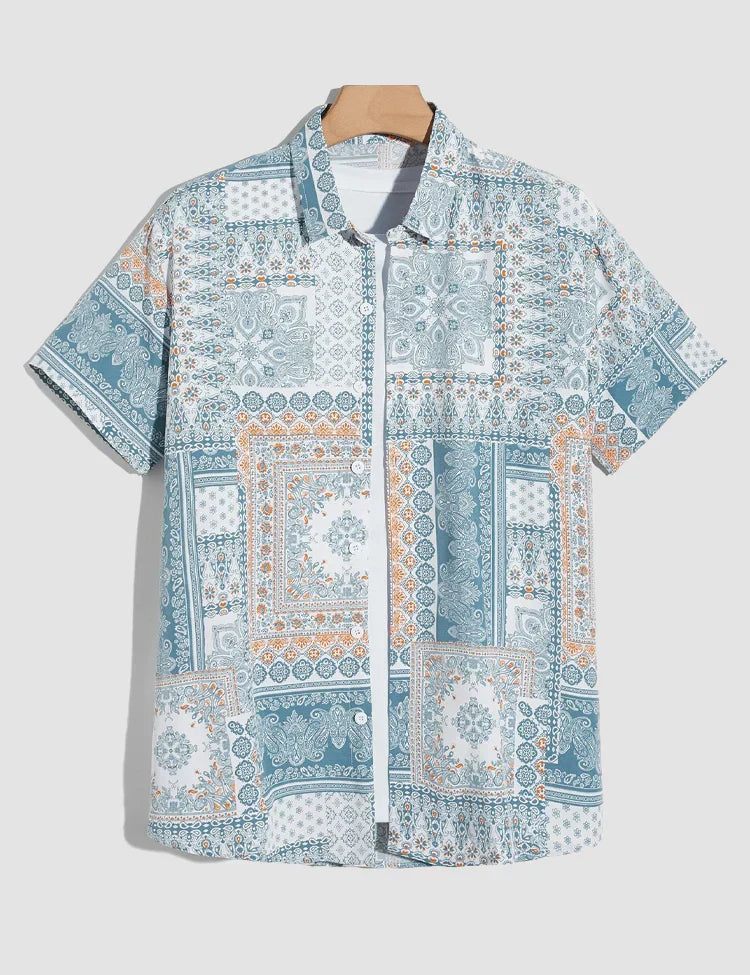 Mandala Digital Printed Half Sleeves Cotton Material Mens Shirt