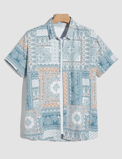 Mandala Digital Printed Half Sleeves Cotton Material Mens Shirt