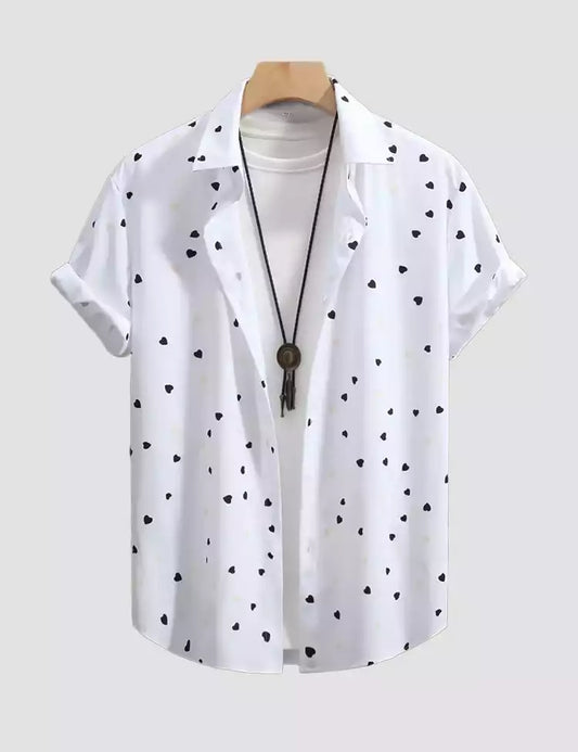 Mini Heart Printed Mens Cotton Shirt Half Sleeves