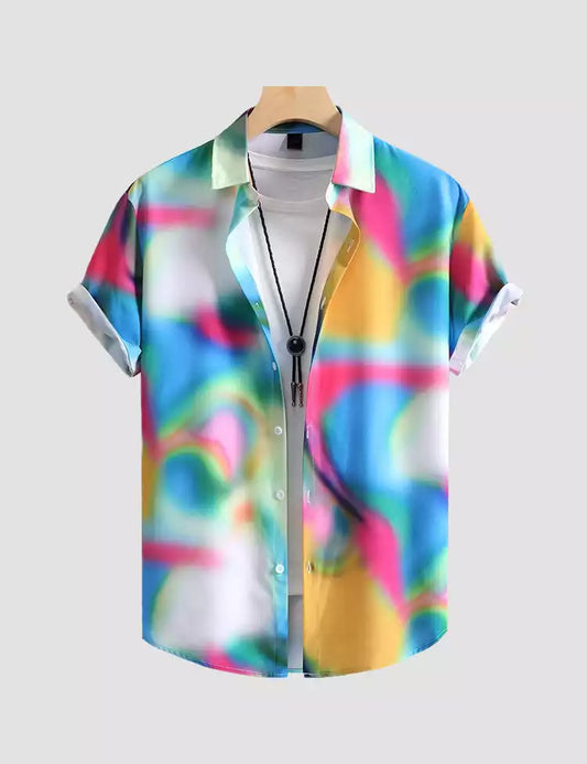 Neon Effect Design Mens Half Sleeves Cotton Shirts