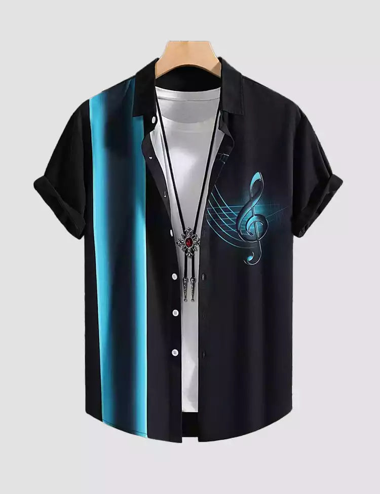 Neon Musical Printed Mens Cotton Shirt Half Sleeves