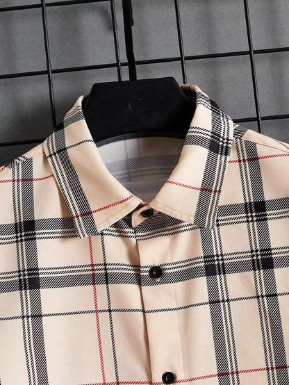 Peach Color Checks Design Mens Half Sleeves Cords Cotton Material