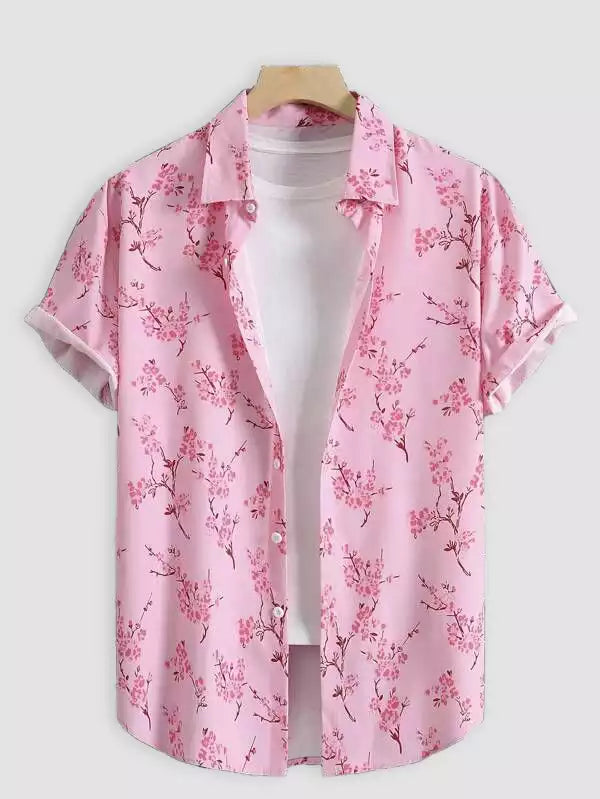 Pink Rose Design Beach and casual Multicolor Printed Shirt Cotton Material Half Sleeves Mens stylian.in