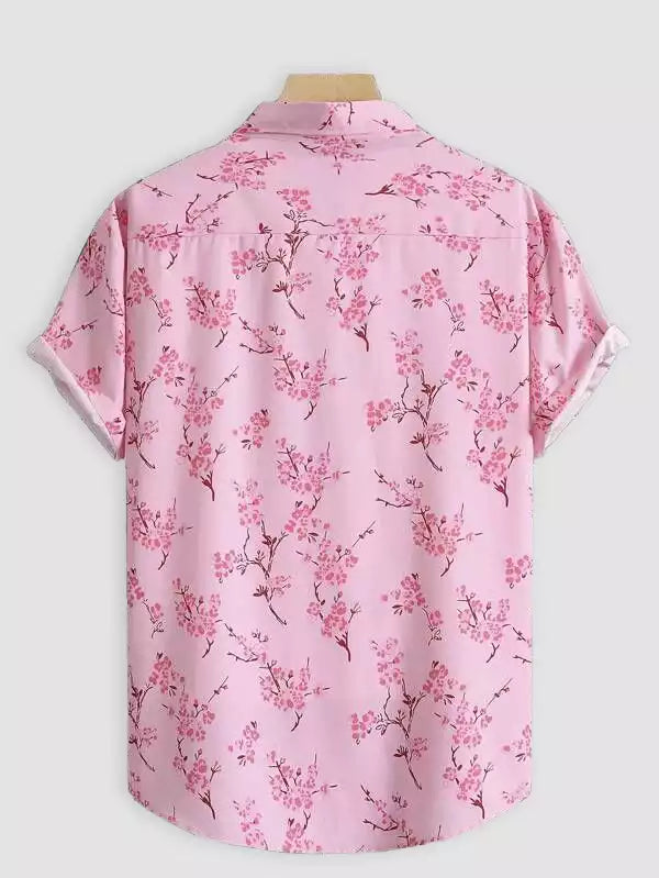 Pink Rose Design Beach and casual Multicolor Printed Shirt Cotton Material Half Sleeves Mens stylian.in